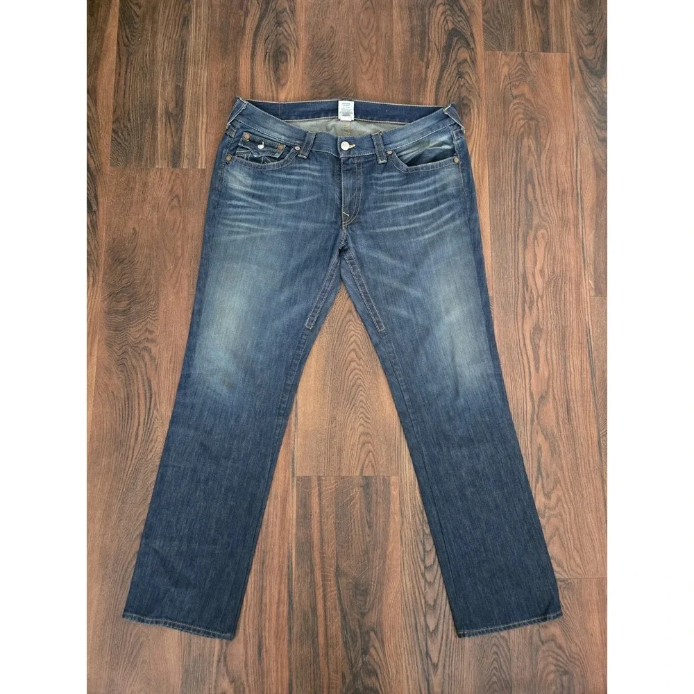 True Religion Billy QT Jeans Men's 40x34 Blue Yellow Contrast Stitch Made in USA